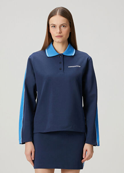 Lacivert Mavi Polo Yaka Sweatshirt
